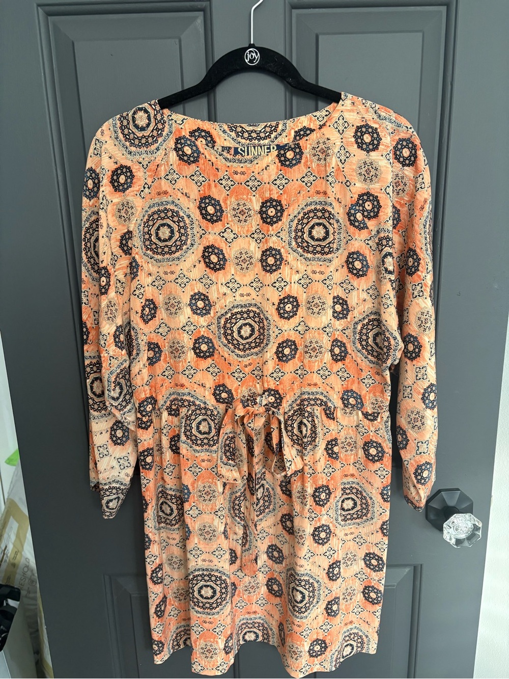 Sunner Peach Medallion Drawstring Mini Dress